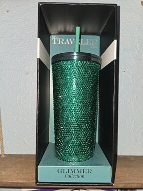 Glimmer Collection Emerald Green Traveler Tumbler with Straw